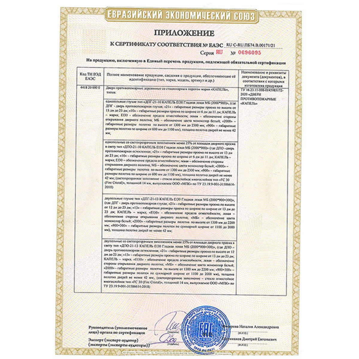 Сертификат соответствия "Капель" пп двери (стр. 2)
